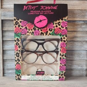 Betsey Johnson Reading Glasses +1.50 Readers 3 Pack  Catseye Tortoise Black Pale
